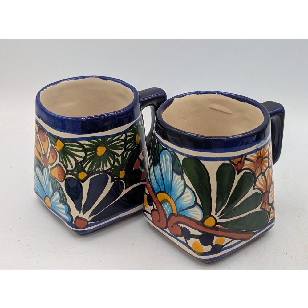 TWO TALAVERA MEXICO HAND PAINTED 10oz Coffee Cup Mug